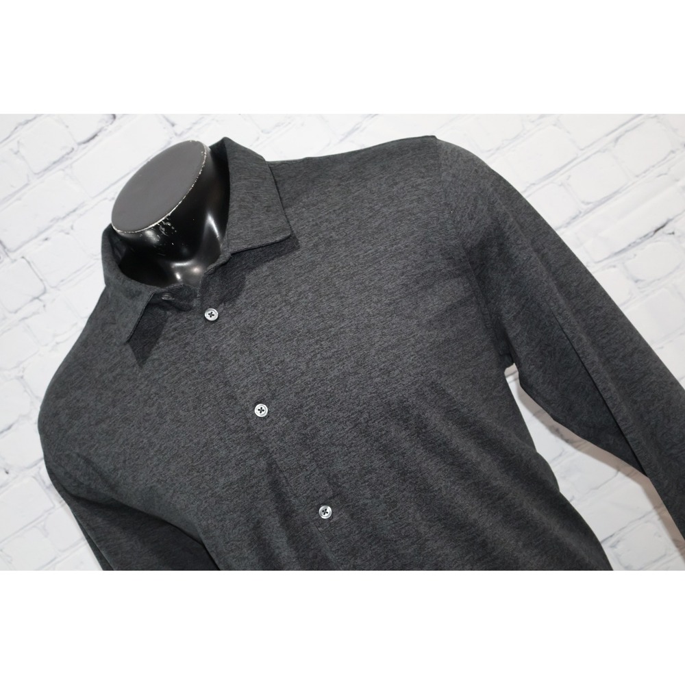 Vuori Button Down Men Large Charcoal Grey Long Sleeve Performance Knit Shirt